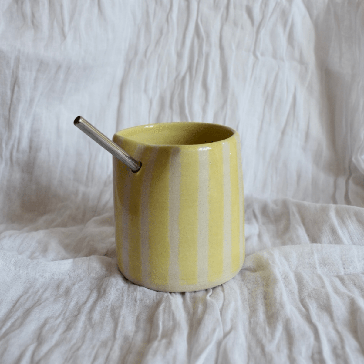 Butter Yellow Striped Iced Coffee Cup - SMSN Ceramics