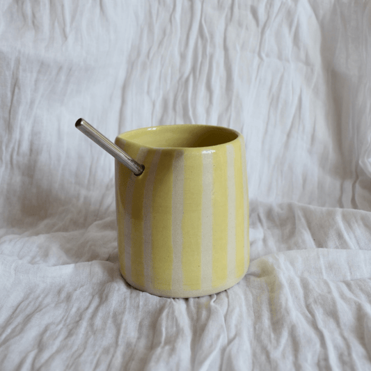 Butter Yellow Striped Iced Coffee Cup - SMSN Ceramics