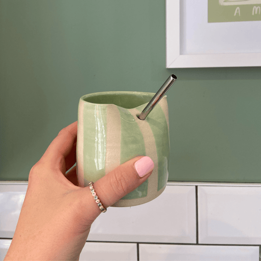 Mint Green Striped Iced Coffee Cup - SMSN Ceramics