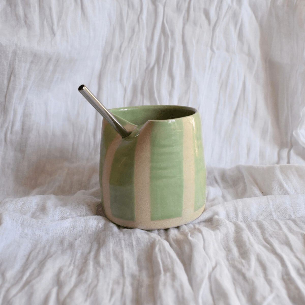 Mint Green Striped Iced Coffee Cup - SMSN Ceramics