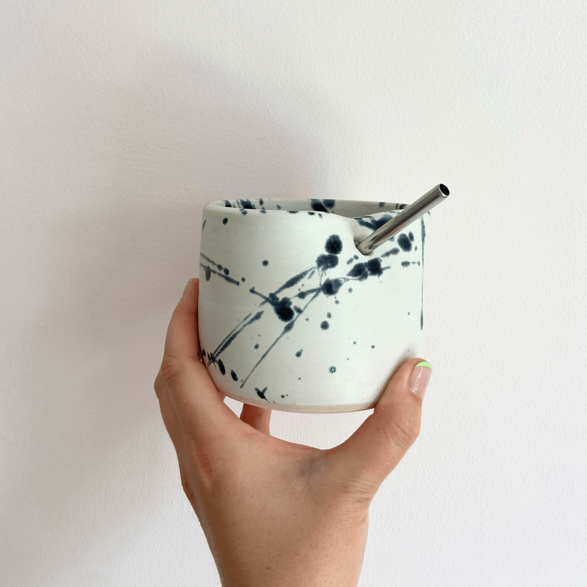 White and Black Splatter Iced Coffee Cup - SMSN Ceramics