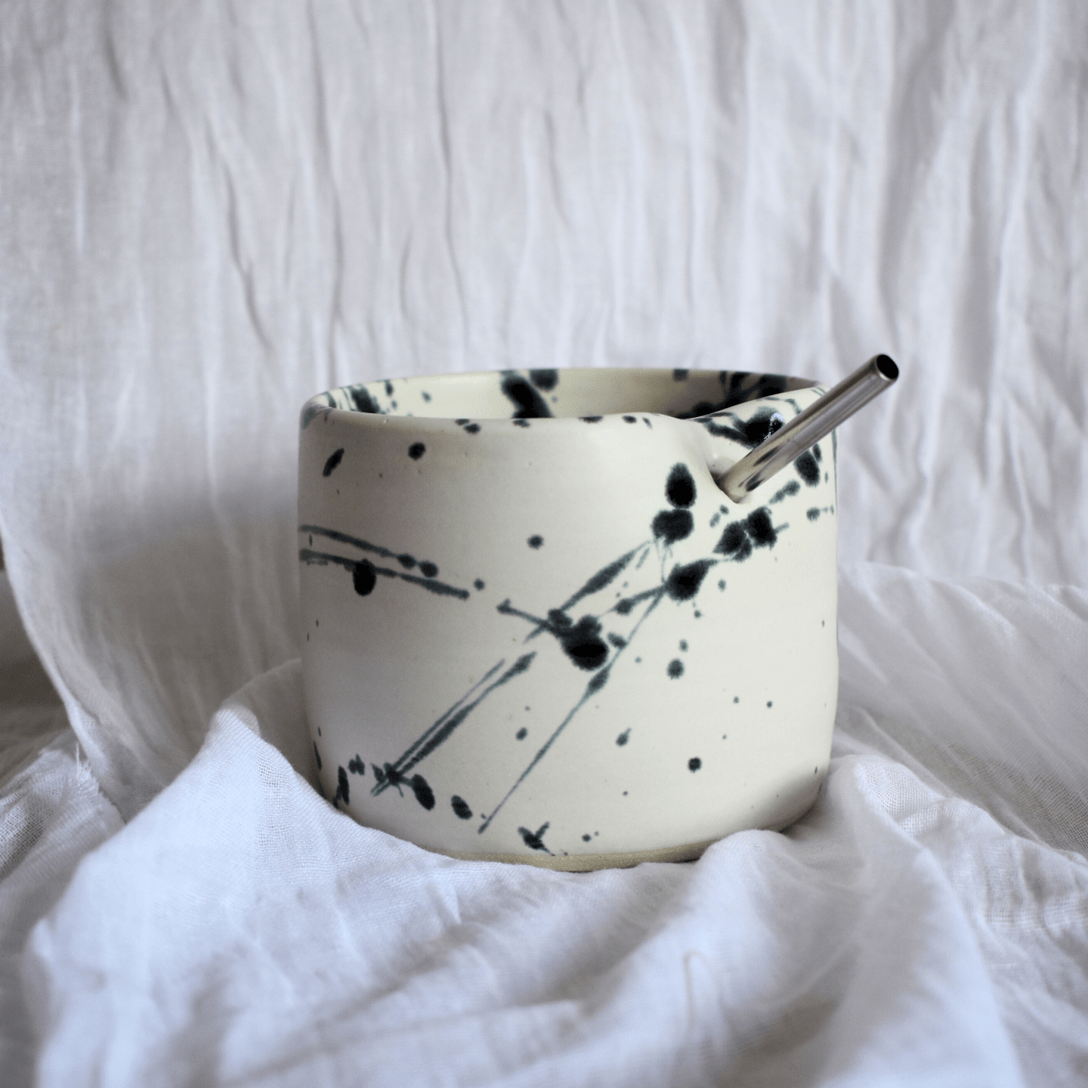 White and Black Splatter Iced Coffee Cup - SMSN Ceramics