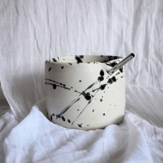 White and Black Splatter Iced Coffee Cup - SMSN Ceramics